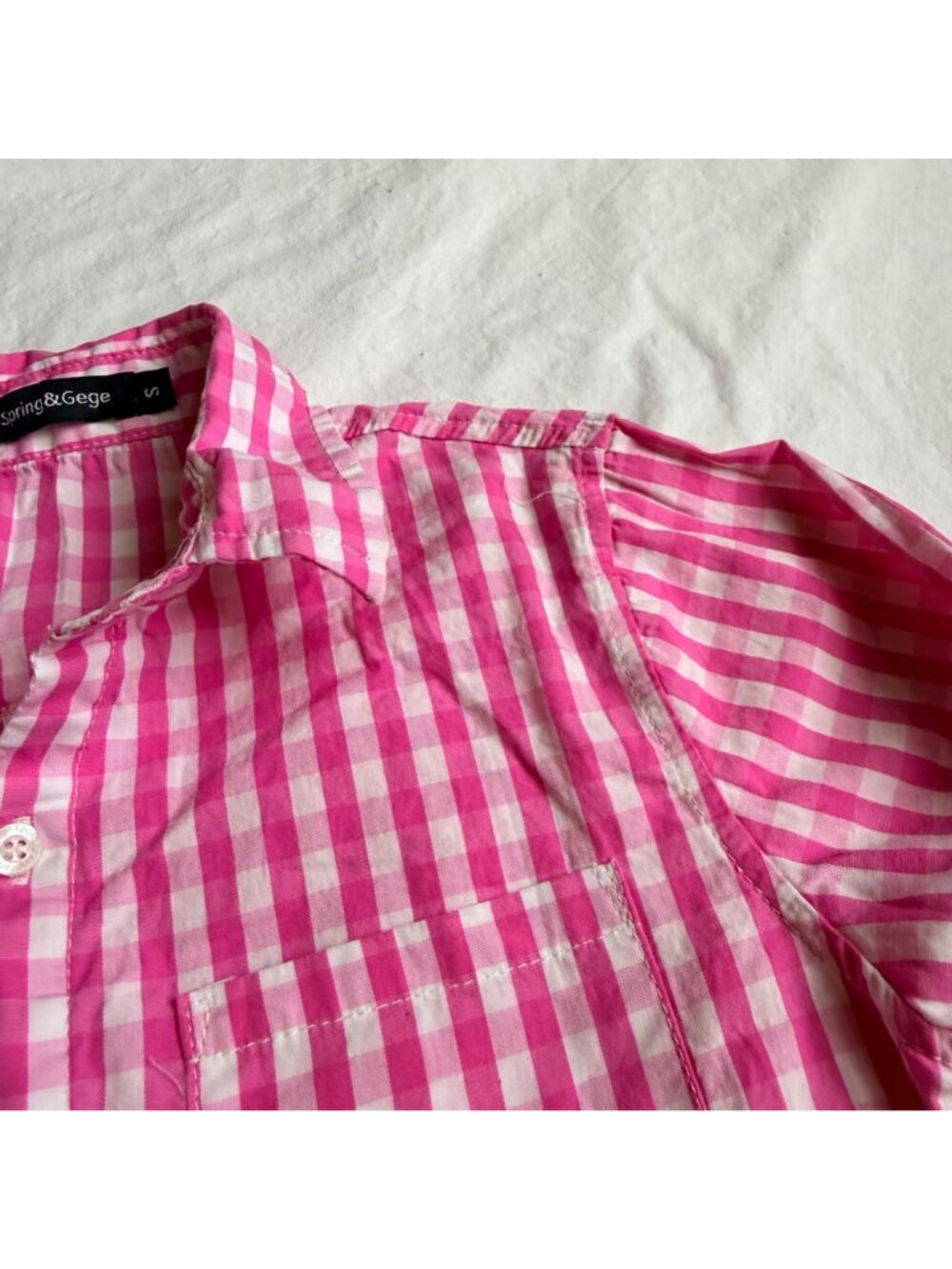 Spring&Gege Boys Pink Gingham Button-Up Shirt Long Sleeve 100% Cotton Size 5-6Y - Picture 3 of 7